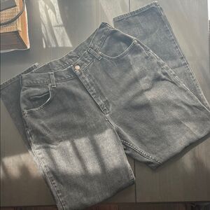 Vintage Lee High Wasted Denim W14 Classic Straight Leg Barrel Black Faded